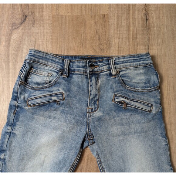 EDISON Biker Moto Jeans Size 32 Ribbed Skinny Distressed Streetwear Men's - Picture 4 of 12